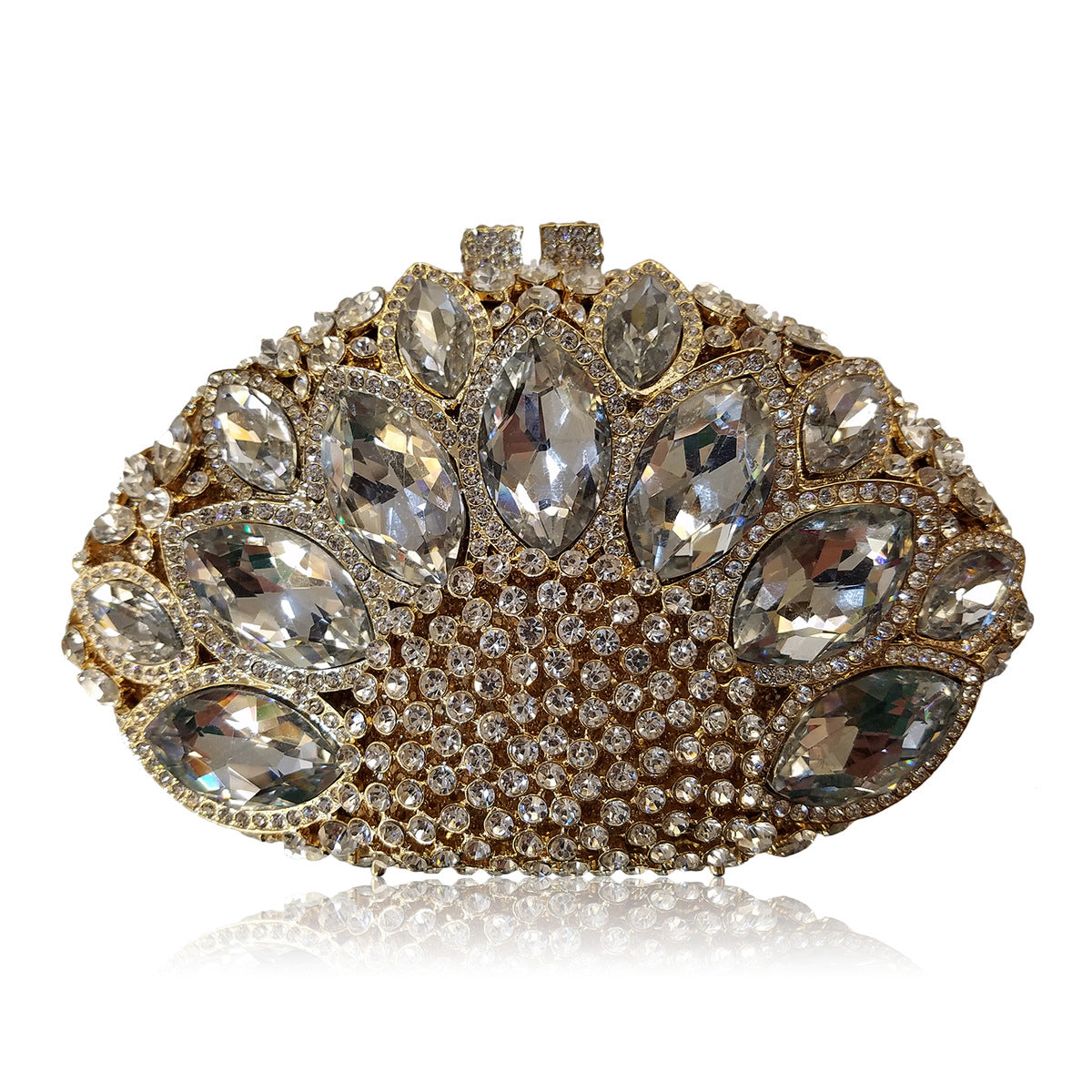 Women's Hollow Metal Horse Eye Glass Crystal Evening Bags