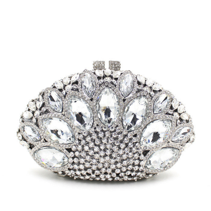 Women's Hollow Metal Horse Eye Glass Crystal Evening Bags