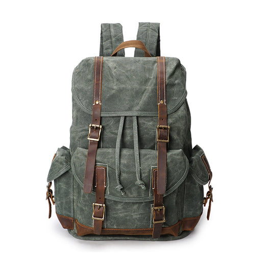Men's Canvas Crazy Horse Leather Oil Wax Backpacks