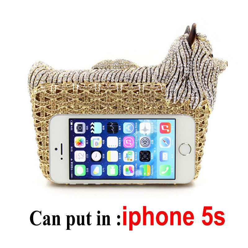 Women's Puppy Rhinestone Hollow Metal Crystal Dinner Bags