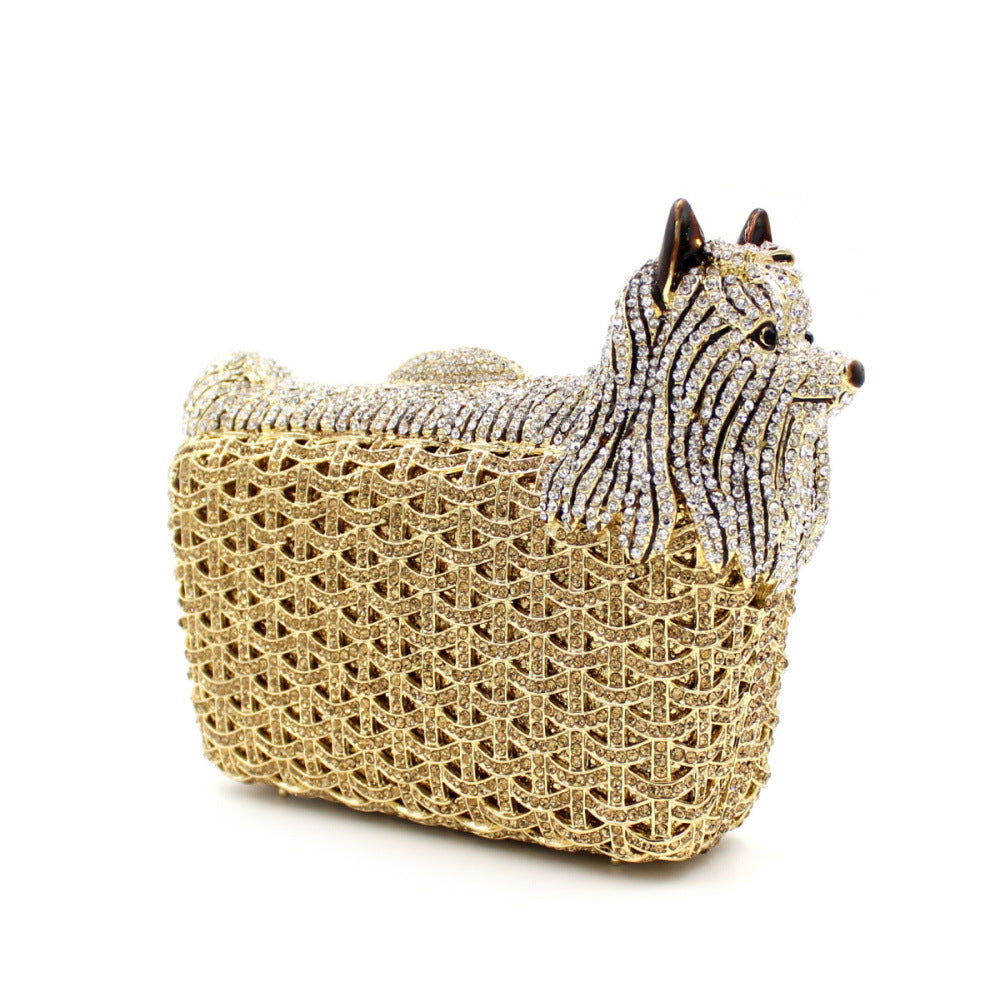 Women's Puppy Rhinestone Hollow Metal Crystal Dinner Bags