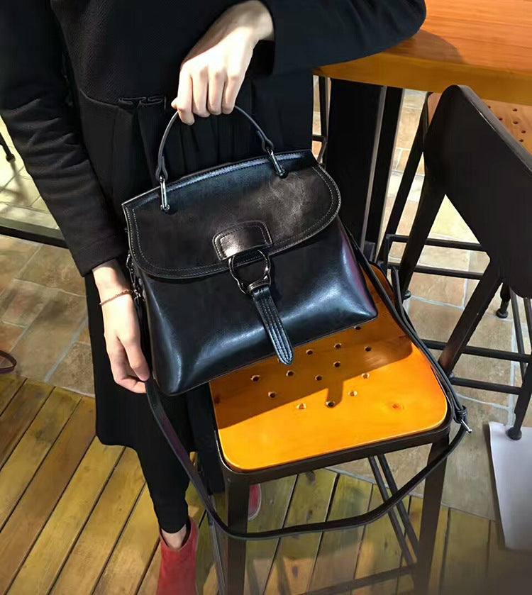 Women's Shell Genuine Leather Oil Wax Big Crossbody Bags