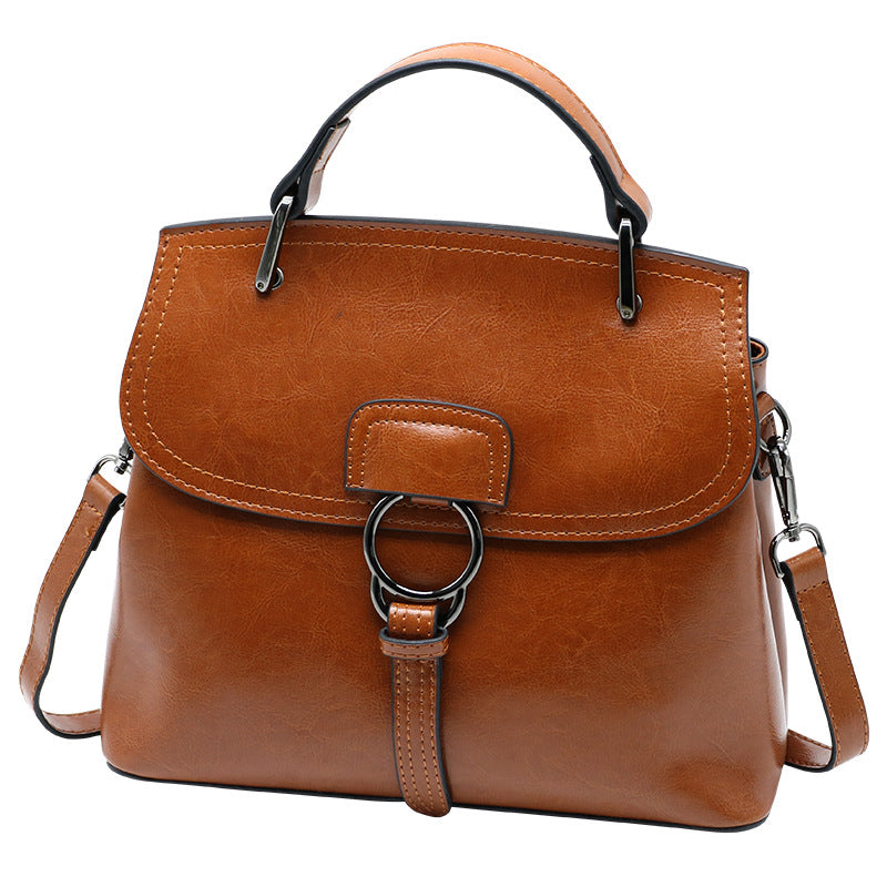 Women's Shell Genuine Leather Oil Wax Big Crossbody Bags