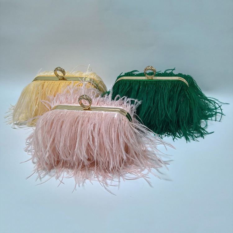 Women's Dinner Wedding Ostrich Hair Fur Evening Bags