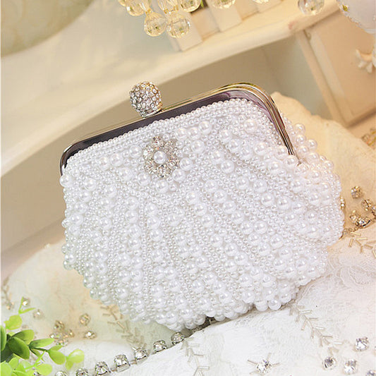 Women's Pearl Shell Dinner Beige Banquet Bridal Crossbody Bags