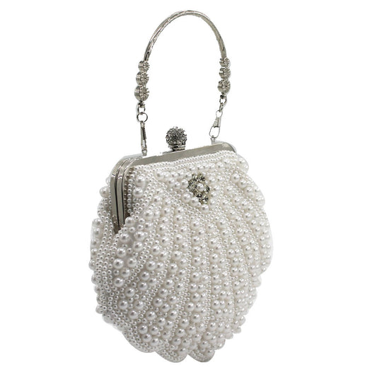 Women's Large Shell Pearl Handmade String Embroidered Diamond Evening Bags