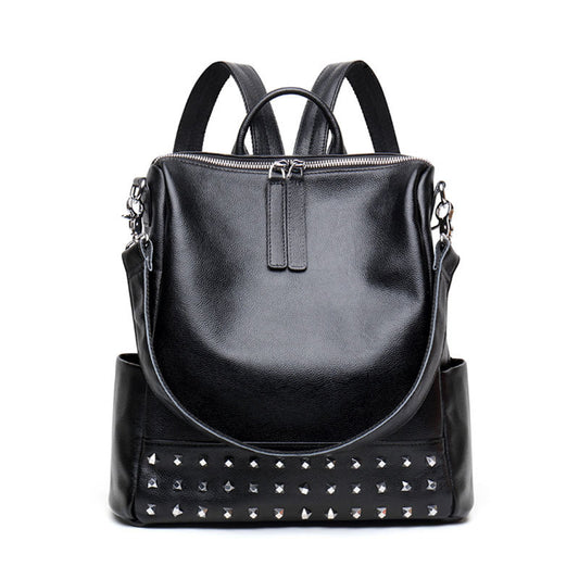 Women's Korean Fashionable Genuine Leather Personality Rivets Bags