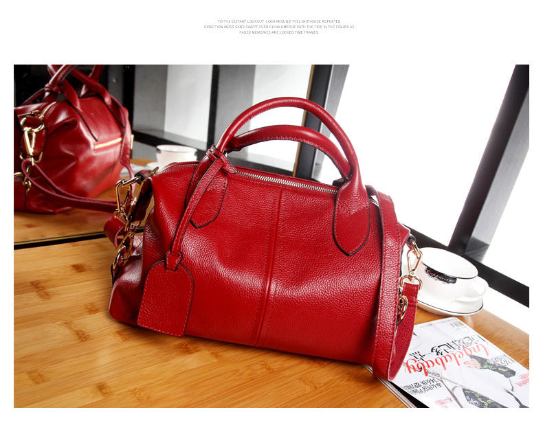 Women's Leather For Woman Cow Fashion Boston Genuine Handbags