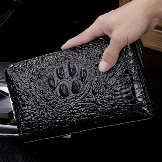 Crocodile Pattern Real Clutch Password Large Men's Handbags