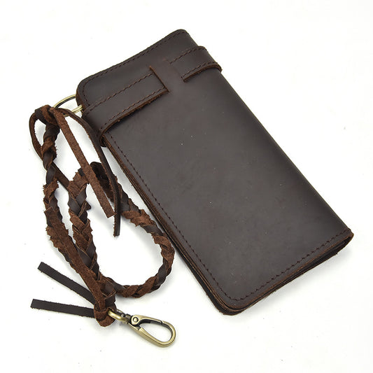 Men's Leather Vintage Long First Layer Cowhide Men's Handbags