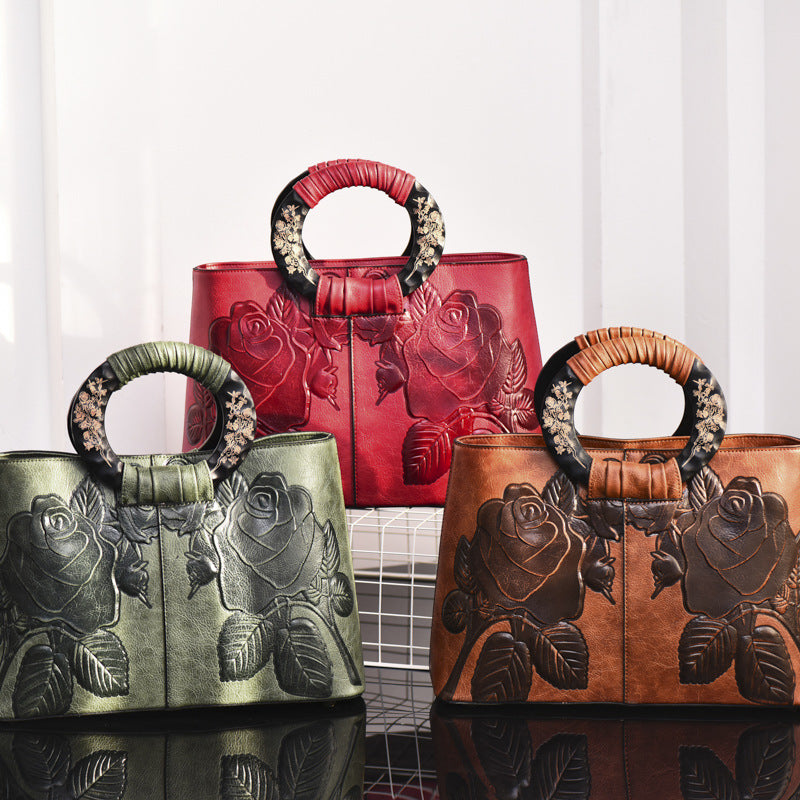 Women's Ancient Camel Chinese Style Three-dimensional Embossed Handbags