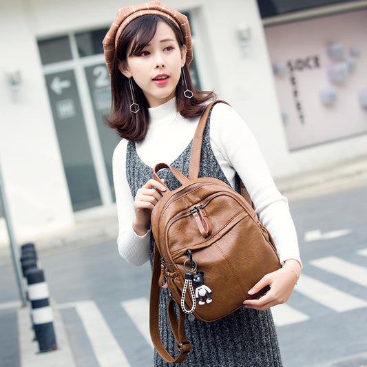 Women's Korean Fashionable Lady Soft Leather Large Backpacks
