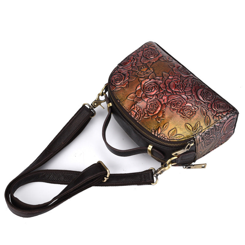 Women's Rose Hand-rub Color Genuine Leather Fashion Shoulder Bags