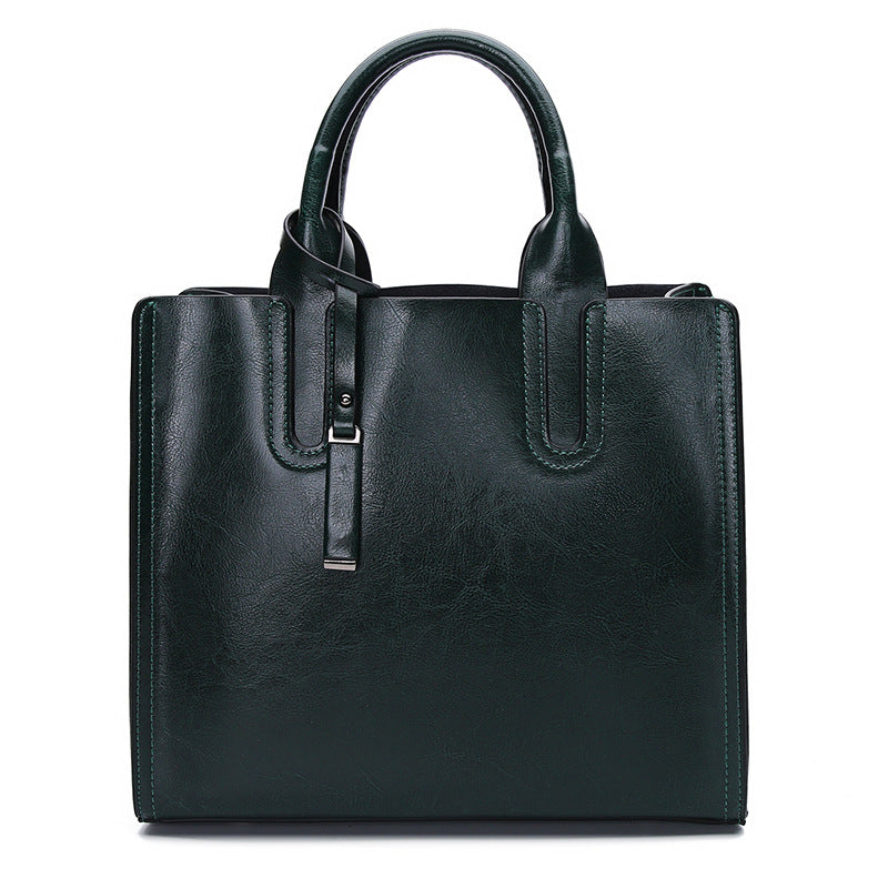 Women's Oil Wax Leather Hand Holding Genuine Handbags