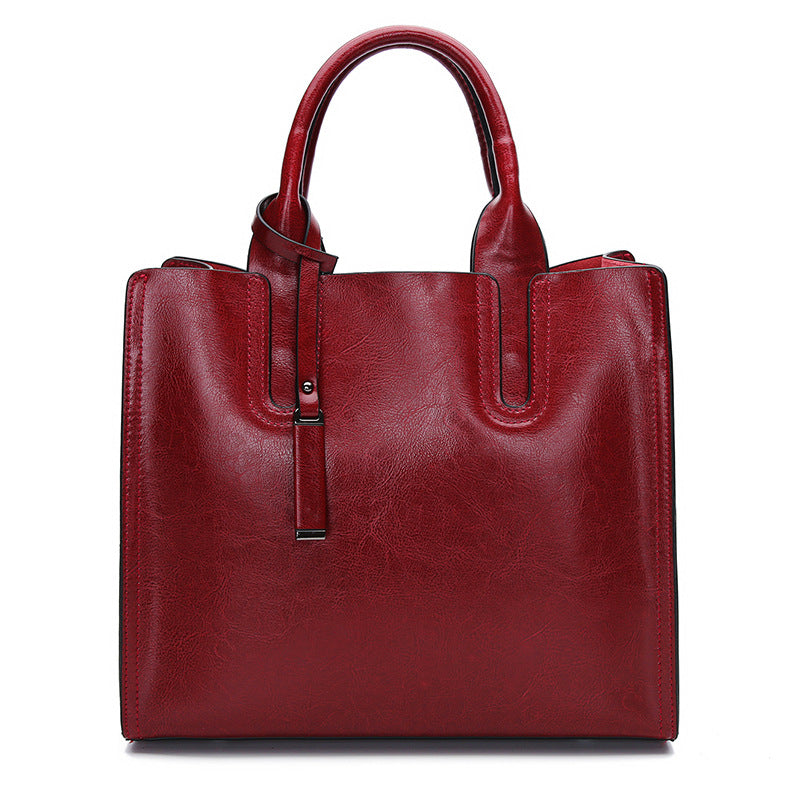 Women's Oil Wax Leather Hand Holding Genuine Handbags
