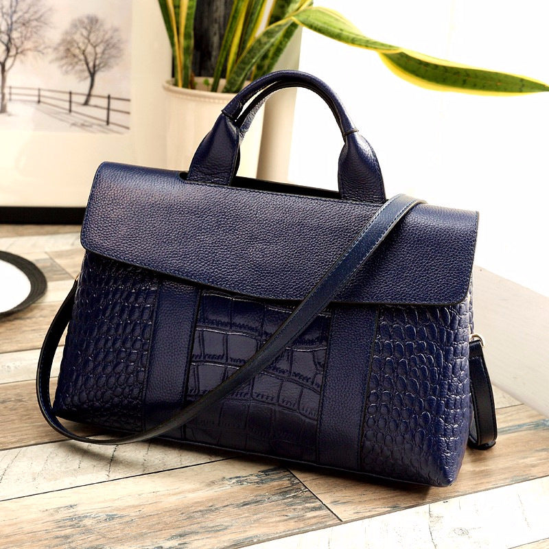 Women's Genuine Leather Alligator Print Large Capacity Shoulder Bags