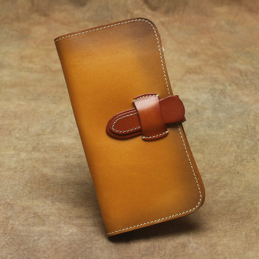Men's Personality Simple Drawstring Long Cowhide Handmade Ladies Wallets