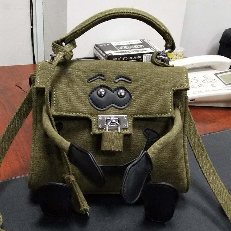 Women's Hip Hop Iti Army Green Smiley Shoulder Bags