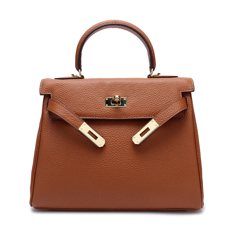Women's Top Layer Cowhide Leather Kelly Shoulder Bags
