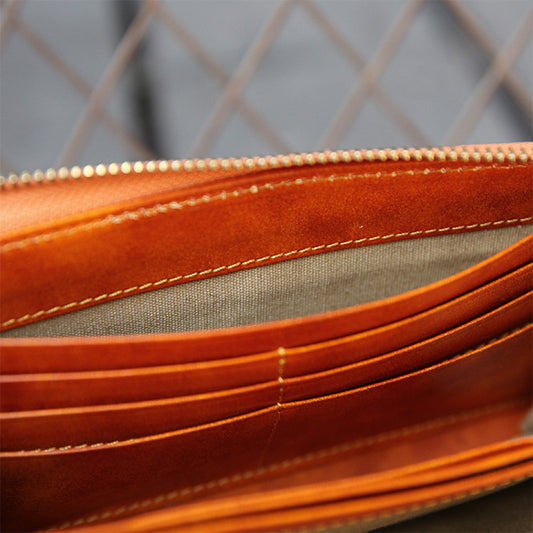 Style Handmade Brushed Zipper First Layer Men's Wallets
