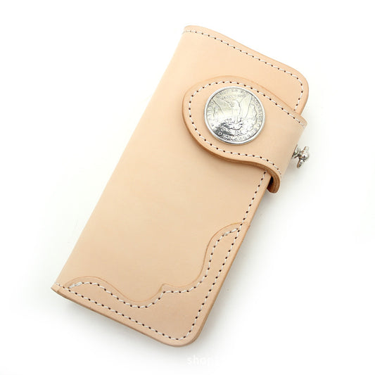 Grid Top Layer Cowhide Long Hand-rub Men's Wallets