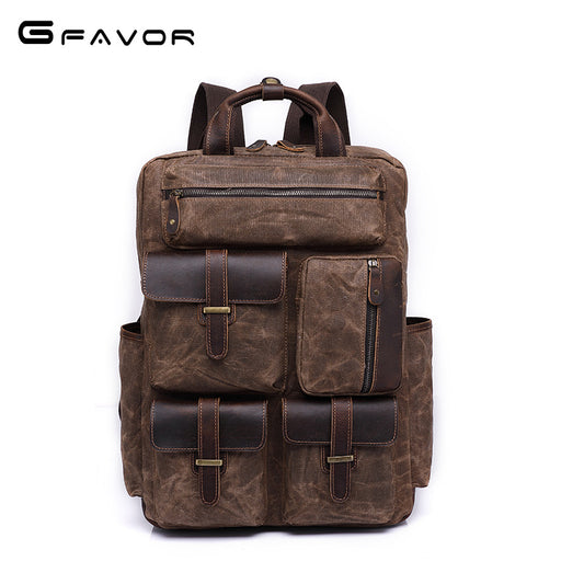 Men's Oil Wax Canvas Vintage Large Capacity Backpacks