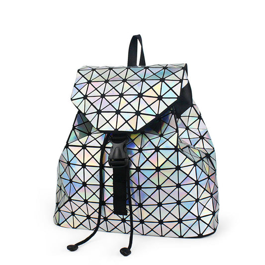 Women's Laser Geometric Rhombus Colorful Fashion Folding Backpacks