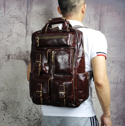 Men's Crazy Horse Skin Cowhide Retro Large Backpacks