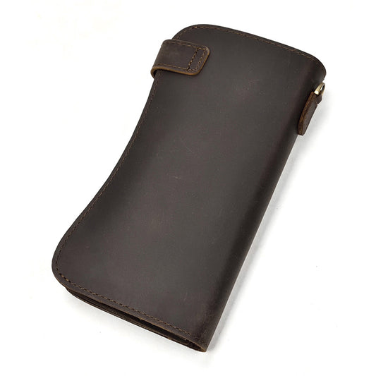 Men's Crazy Horse Long Iron Chain Clutch Purses