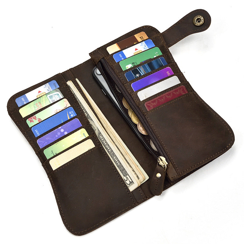 Men's Crazy Horse Long Iron Chain Clutch Purses