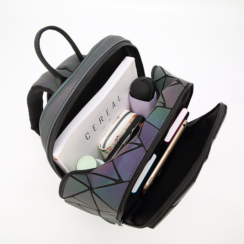 Women's Luminous Frosted College Trendy Geometric Rhombus Backpacks
