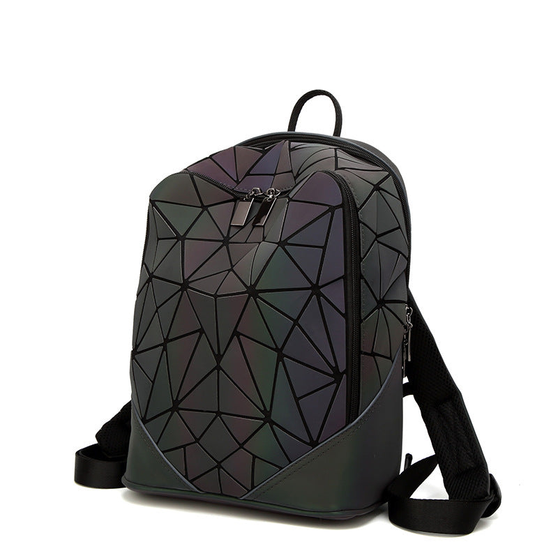 Women's Luminous Frosted College Trendy Geometric Rhombus Backpacks
