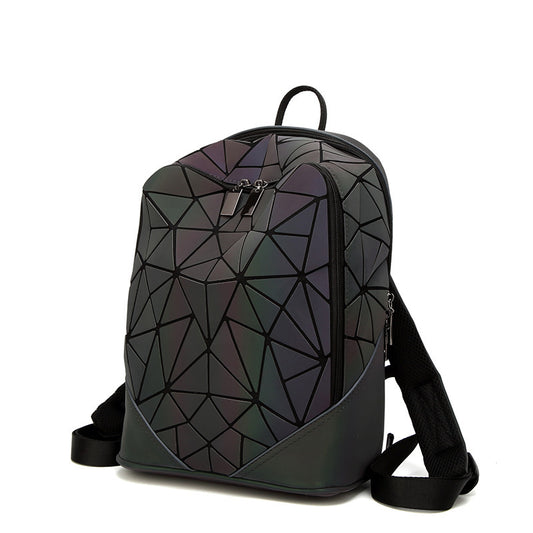 Women's Luminous Frosted College Trendy Geometric Rhombus Backpacks