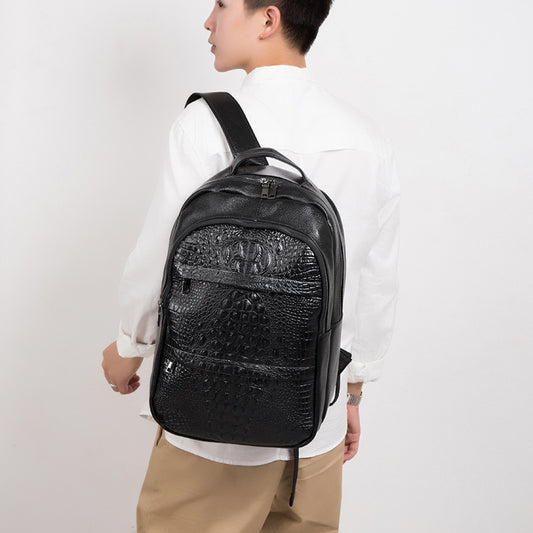 Men's Korean Fashion Genuine Leather Crocodile Pattern Backpacks