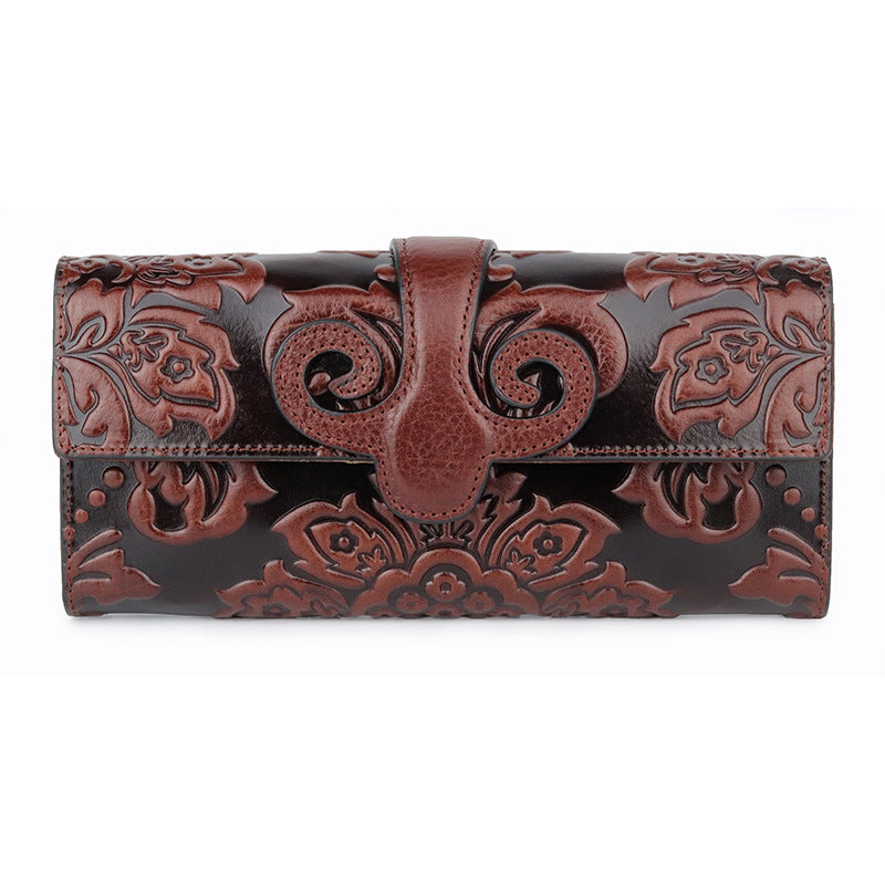Women's Fashion Top Layer Oil Wax Skin Long Vintage Ladies Wallets