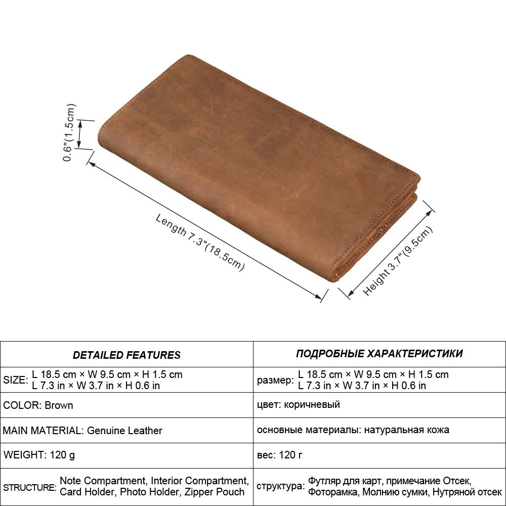Men's Long Genuine Leather Vintage First Layer Cowhide Multiple Men's Wallets