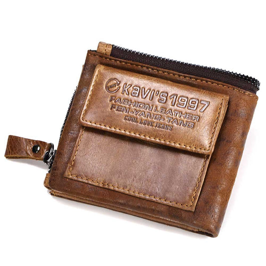 Women's & Men's & Genuine Cowhide Short Fashion Zipper Men's Wallets