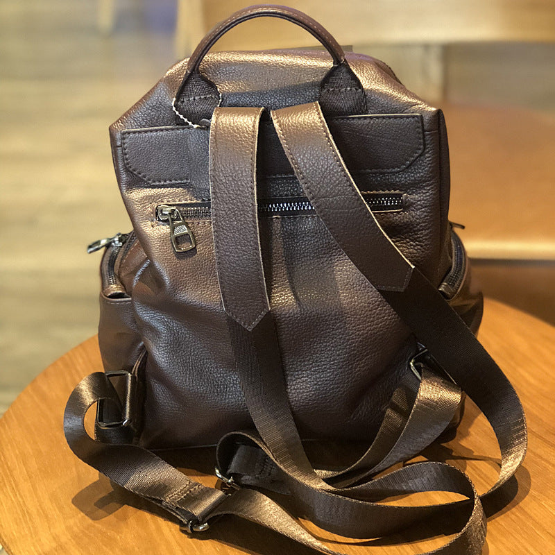 Women's Layer Cowhide Leather Fashionable Soft Korean Style Backpacks