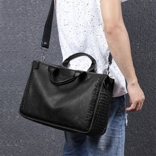Men's Glamorous Business Sheepskin Knitted Leather Men's Handbags