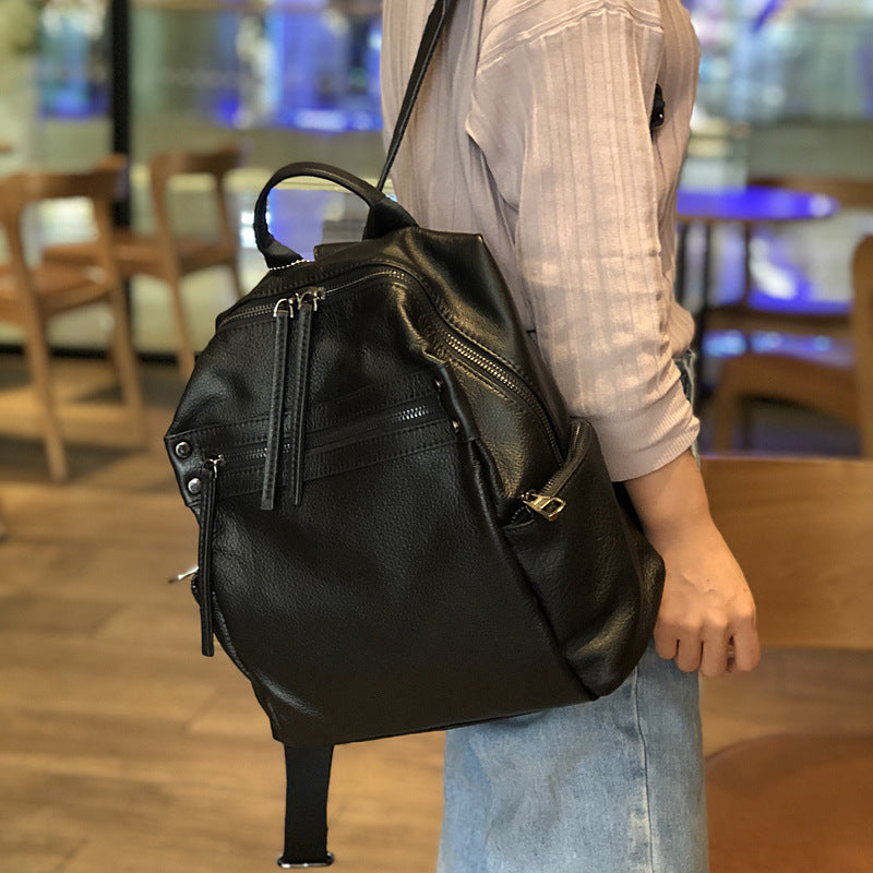 Women's Layer Cowhide Leather Fashionable Soft Korean Style Backpacks