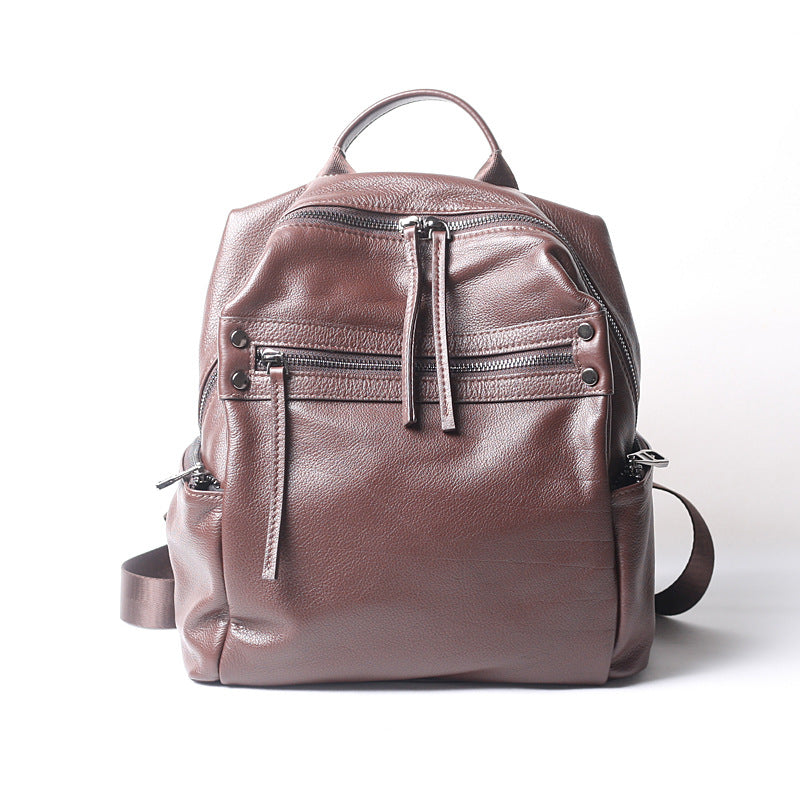 Women's Layer Cowhide Leather Fashionable Soft Korean Style Backpacks
