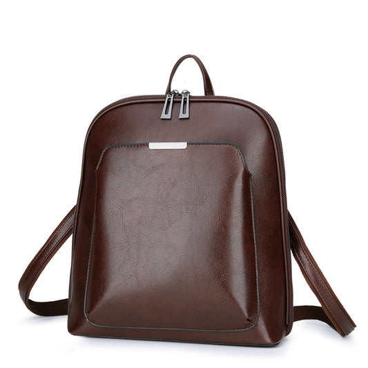 Color Retro Oil Leather Preppy Style Large Capacity Backpacks
