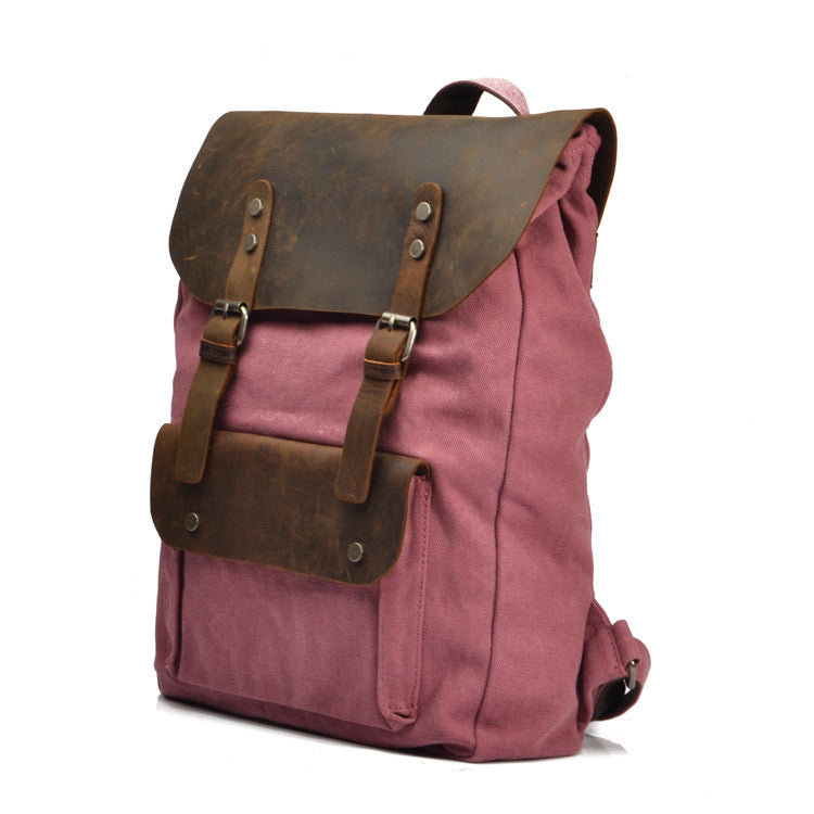 Canvas With Leather Female Fashion College Backpacks