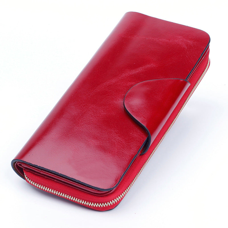 Leather Oil Wax Cowhide Korean Style Long Ladies Wallets