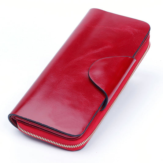 Leather Oil Wax Cowhide Korean Style Long Ladies Wallets