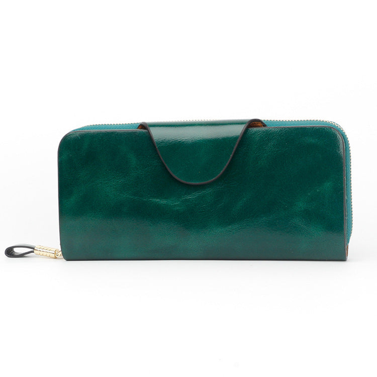 Leather Oil Wax Cowhide Korean Style Long Ladies Wallets