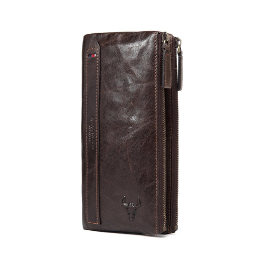 Women's & Men's & Famous Craftsman Leather Long Genuine Double Zipper First Layer Men's Wallets