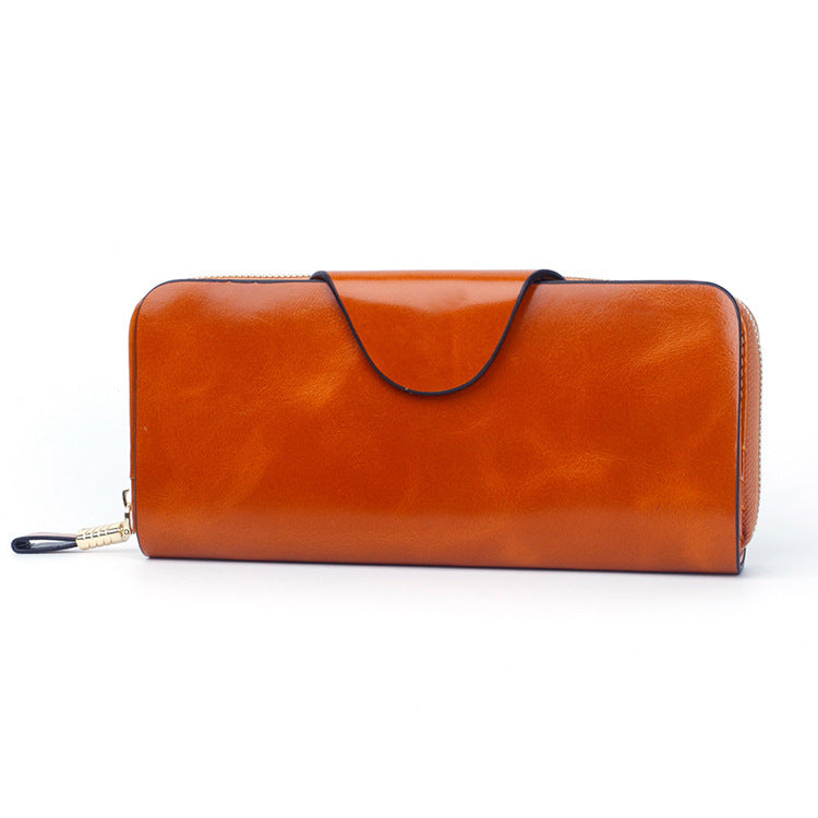 Leather Oil Wax Cowhide Korean Style Long Ladies Wallets