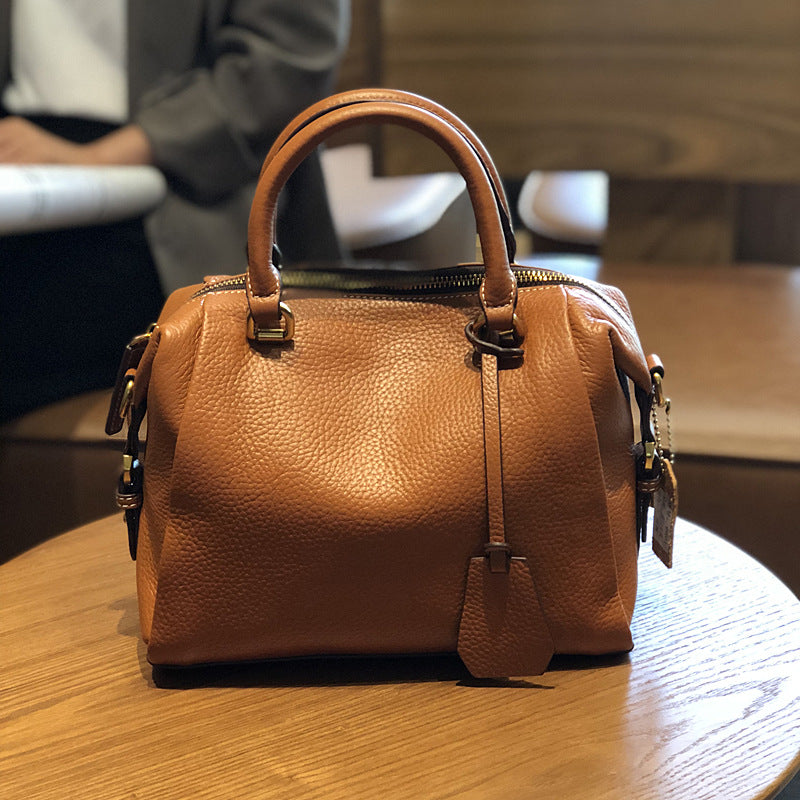 Women's & Men's Spring Genuine Leather Fashion First Layer Cowhide Boston Handbags