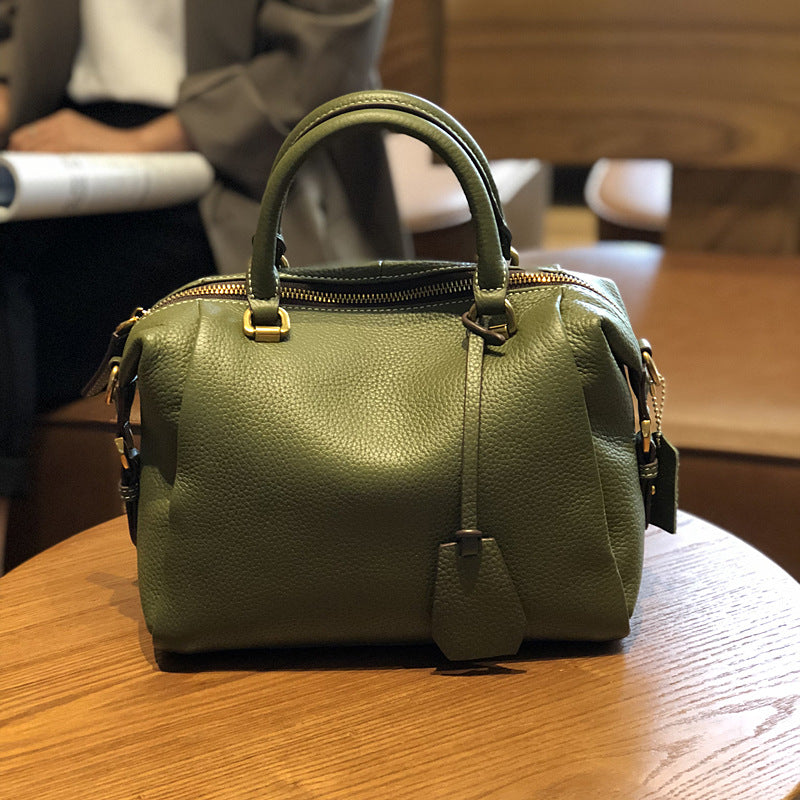 Women's & Men's Spring Genuine Leather Fashion First Layer Cowhide Boston Handbags